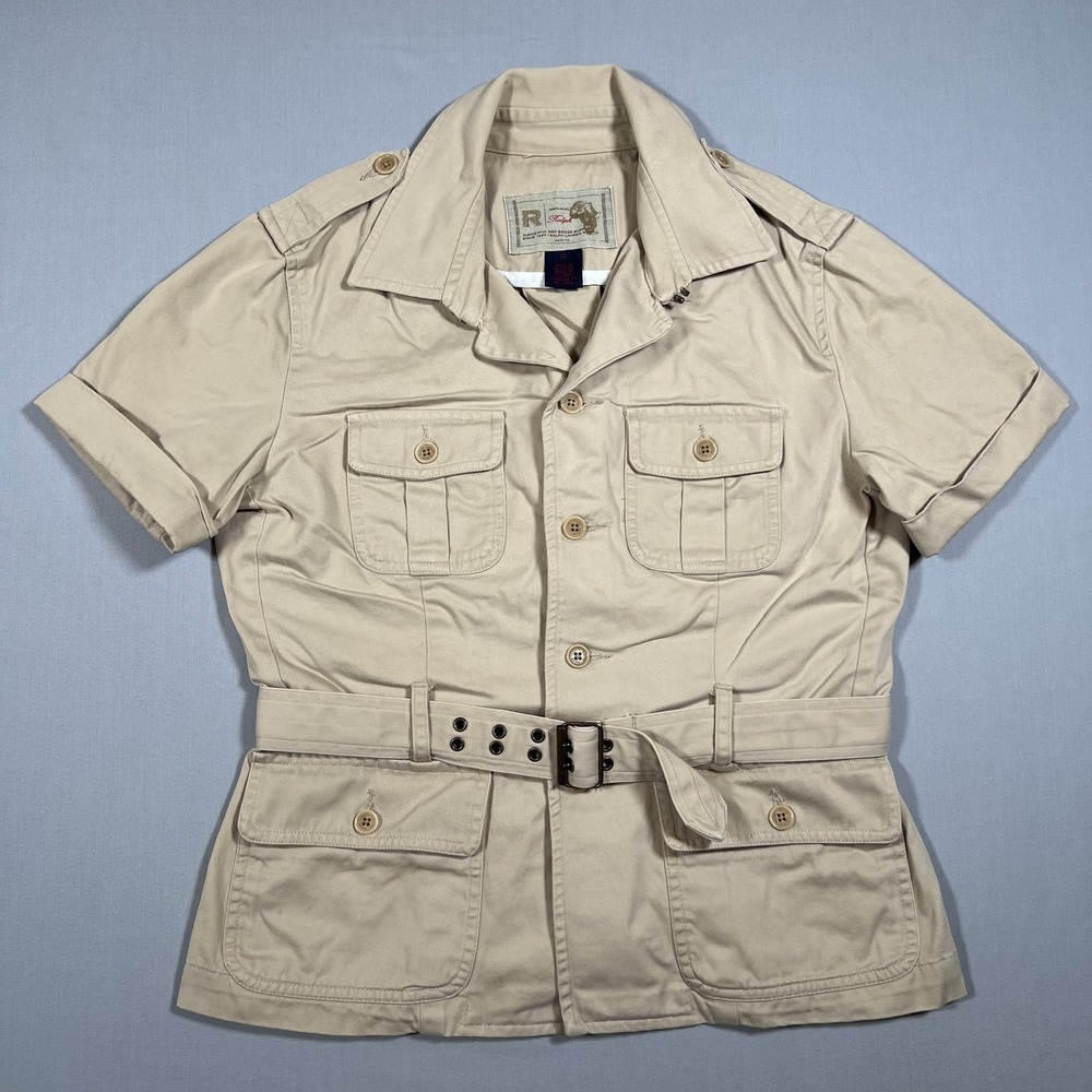 Ralph Lauren‎ Women's Khaki Cotton Safari Belted Short Sleeve Jacket Size 8